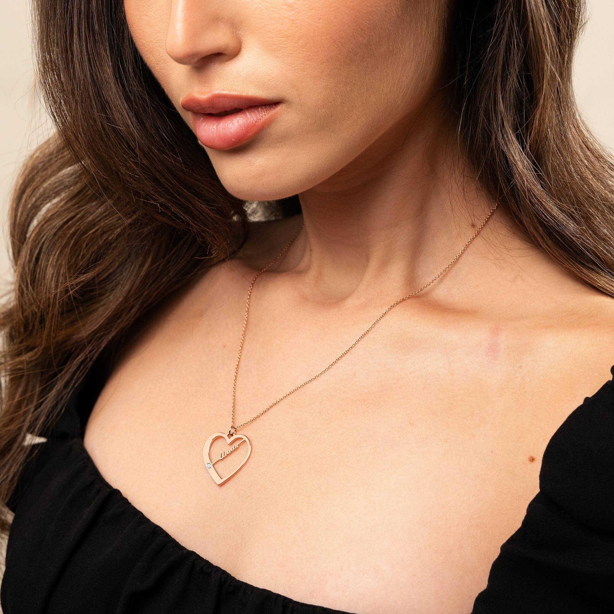 Ella Diamond Heart Necklace with Names in 18K Rose Gold Plating-7 product photo