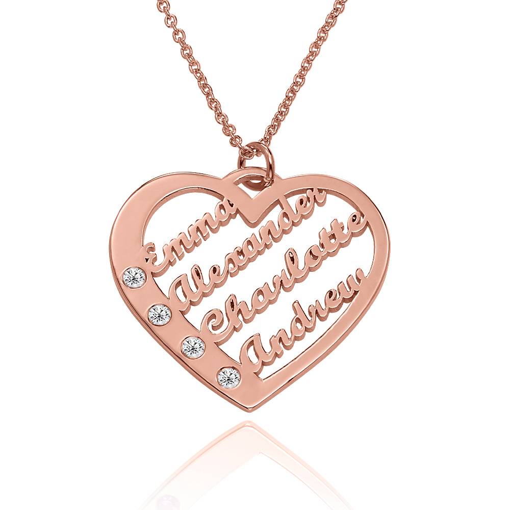 Ella Diamond Heart Necklace with Names in 18K Rose Gold Plating product photo