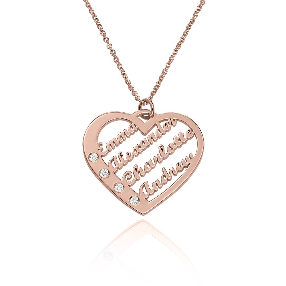 Ella Diamond Heart Necklace with Names in 18K Rose Gold Plating-2 product photo