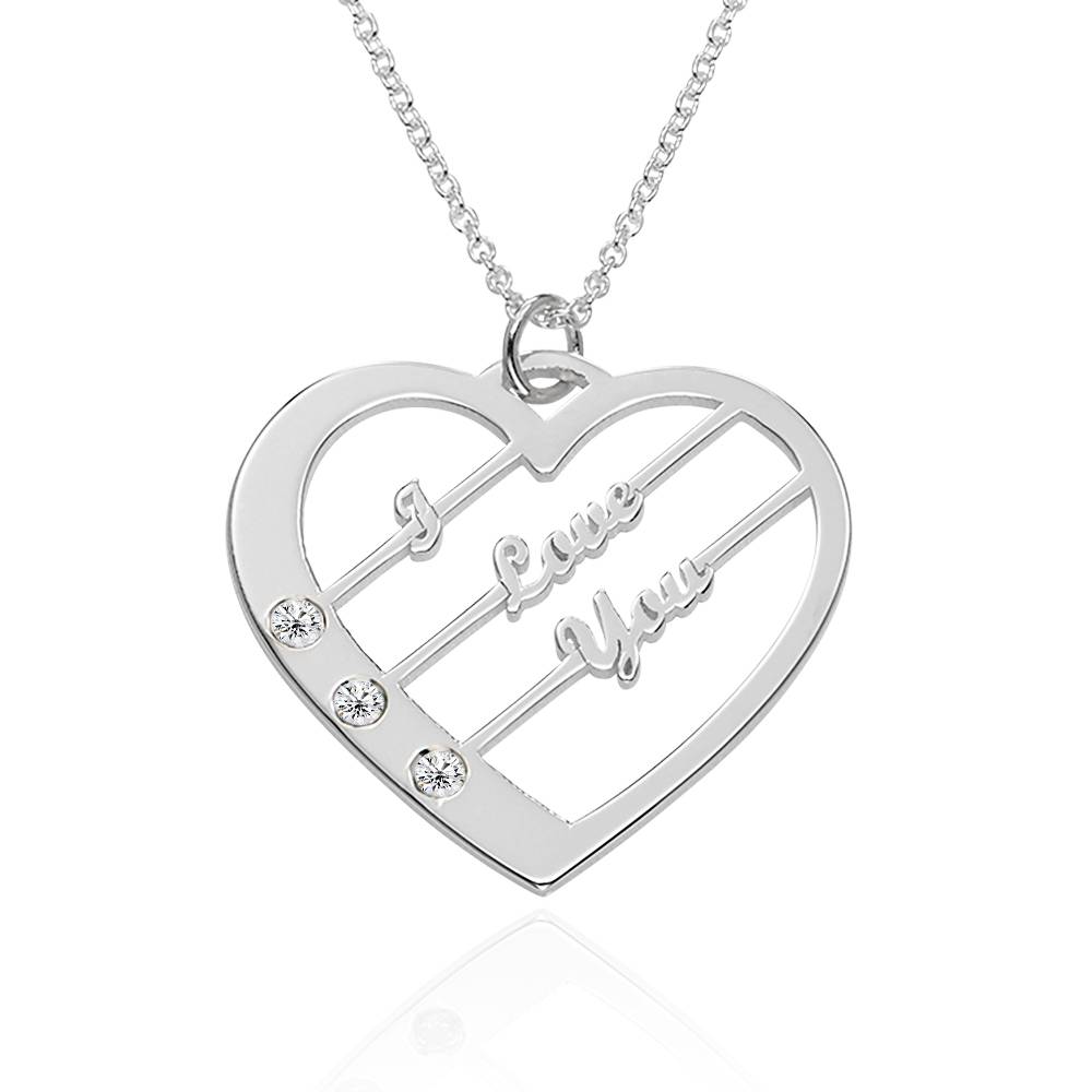Ella Diamond Heart Necklace with Names in Sterling Silver-1 product photo