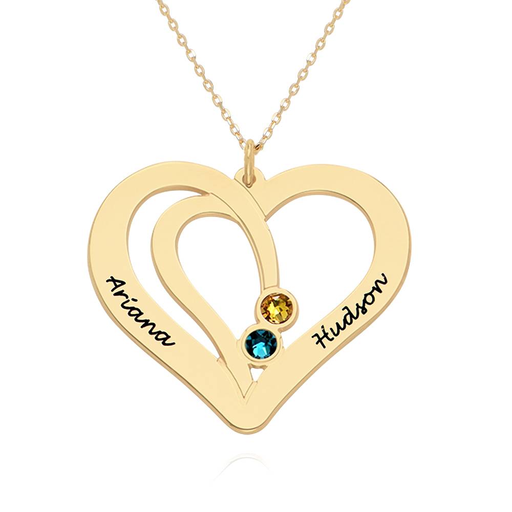 Engraved Couples Birthstone Necklace in 14k Gold-2 product photo