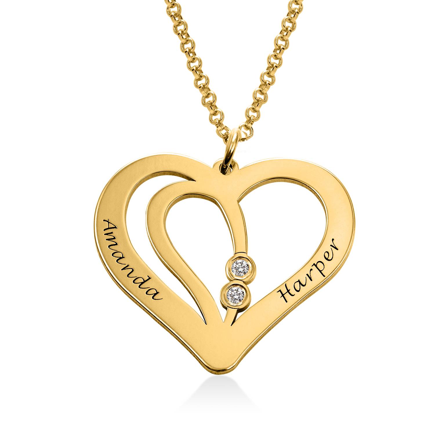 Engraved Couples Necklace in 18k Gold Vermeil with Diamond-4 product photo