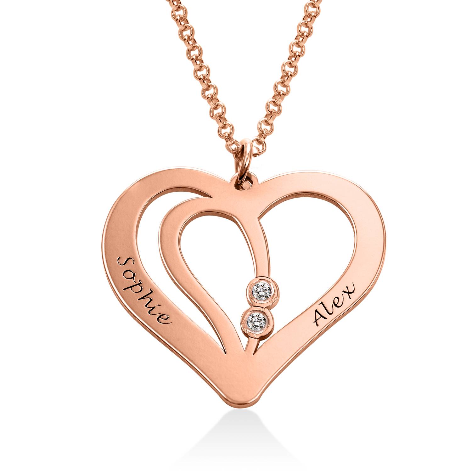 Engraved Couples Necklace in 18k Rose Gold Plated with Diamond-1 product photo