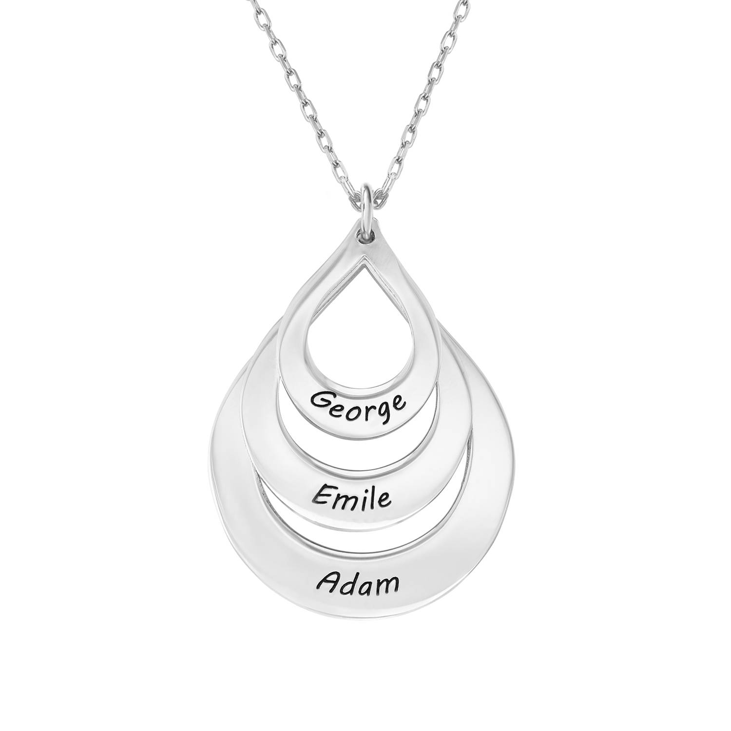 Engraved Family Necklace Drop Shaped in White Gold-4 product photo