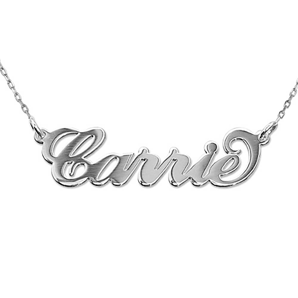 Double Thickness 14k White Gold Carrie-Style Name Necklace With Twist Chain-1 product photo