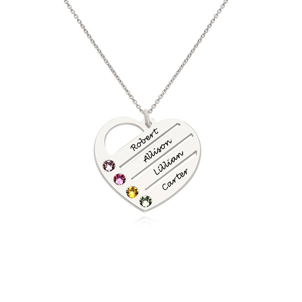 Terry Birthstone Heart Necklace with Engraved Names in Premium Silver product photo