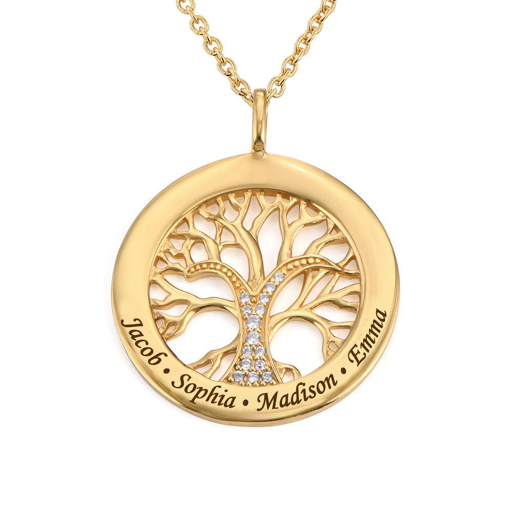 Family Tree Circle Necklace with Cubic Zirconia in Gold Plating-1 product photo