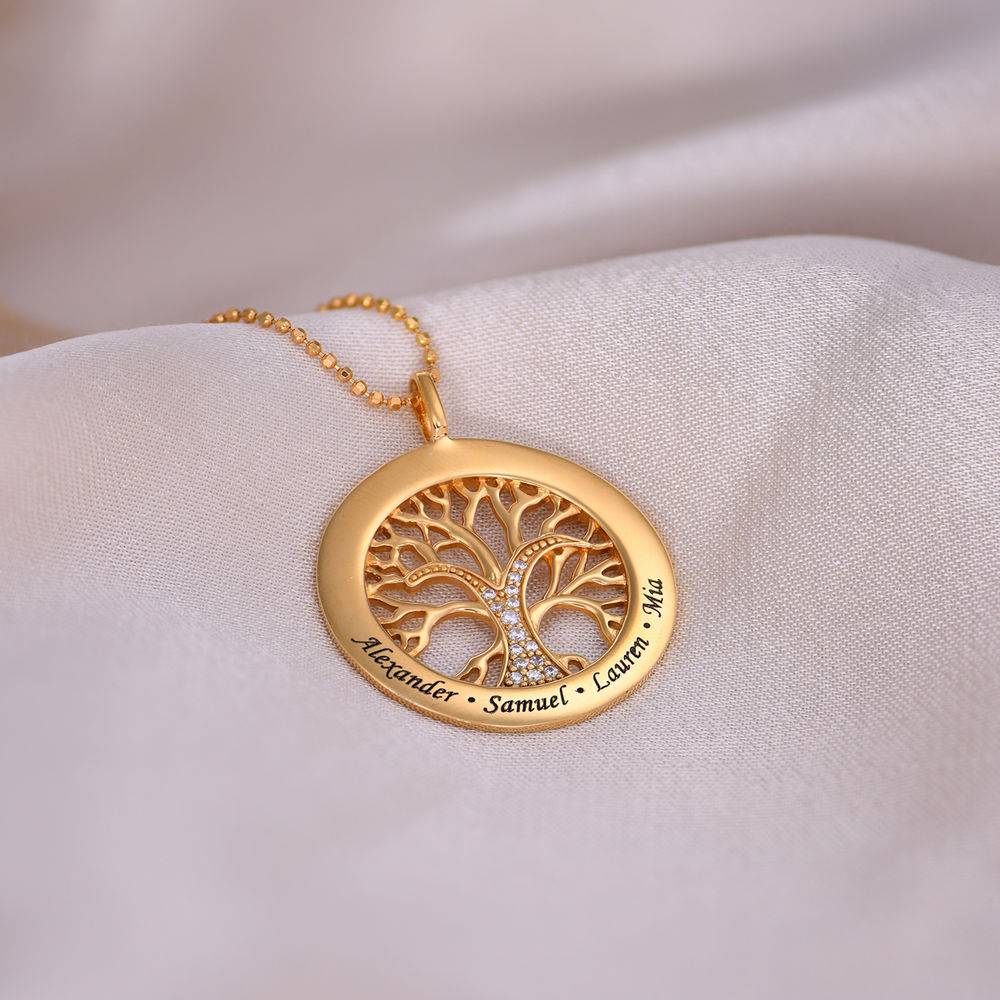 Family Tree Circle Necklace with Cubic Zirconia in Gold Plating-2 product photo