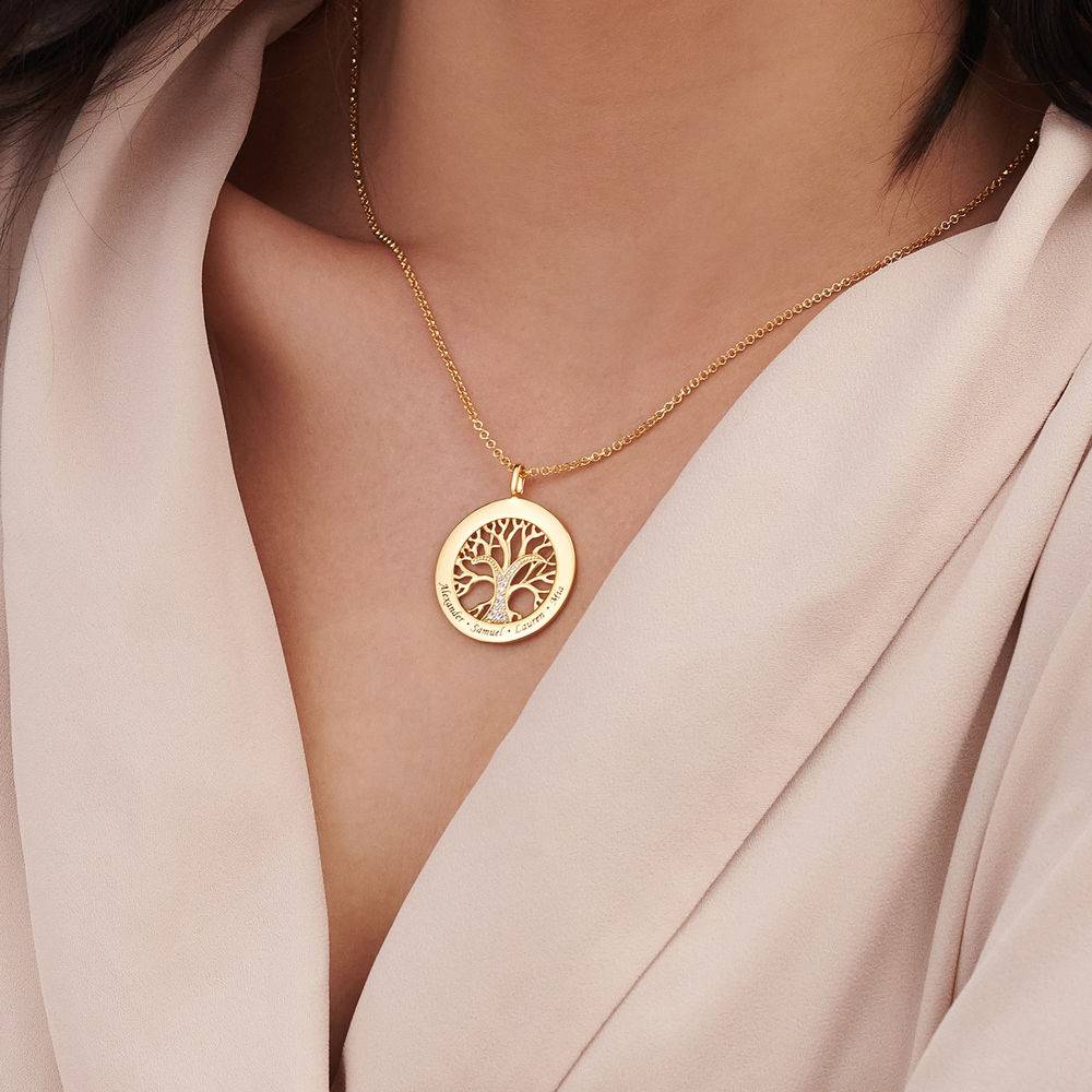 Family Tree Circle Necklace with Cubic Zirconia in Gold Plating-4 product photo