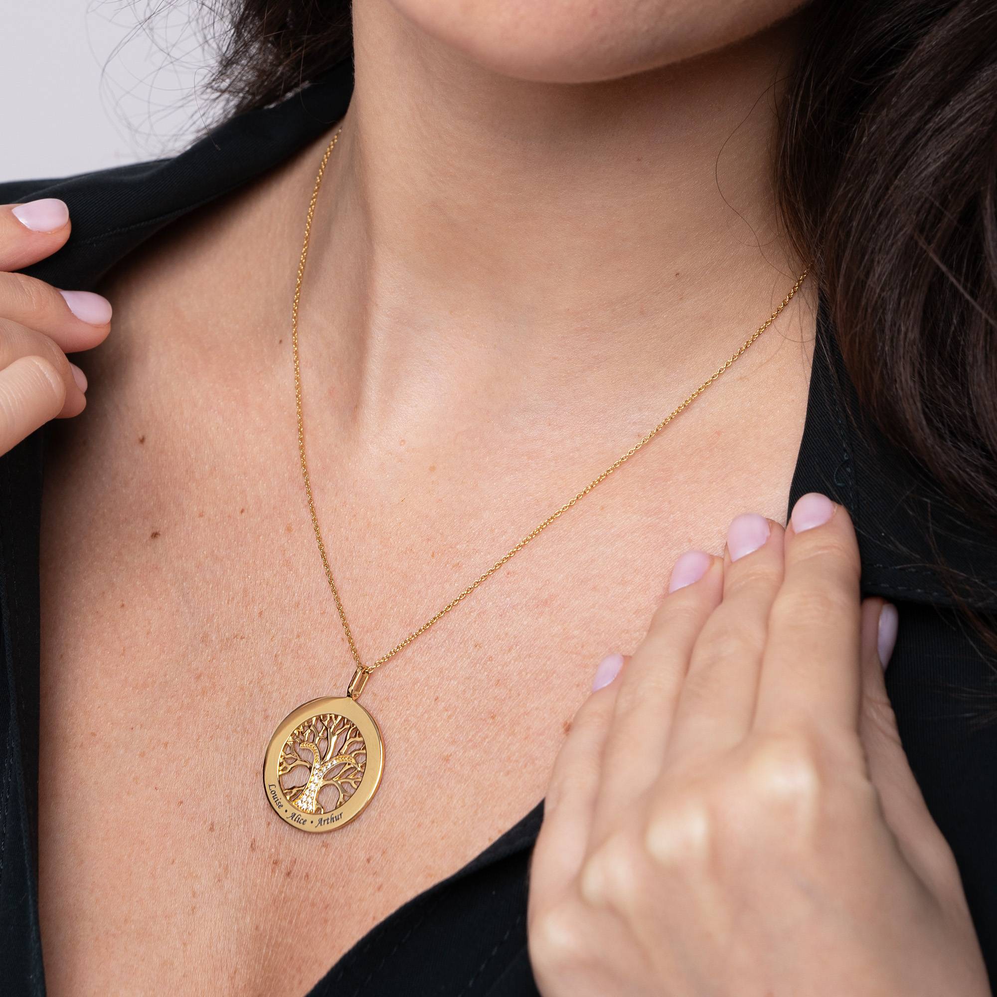 Family Tree Circle Necklace with Cubic Zirconia in Gold Plating-3 product photo