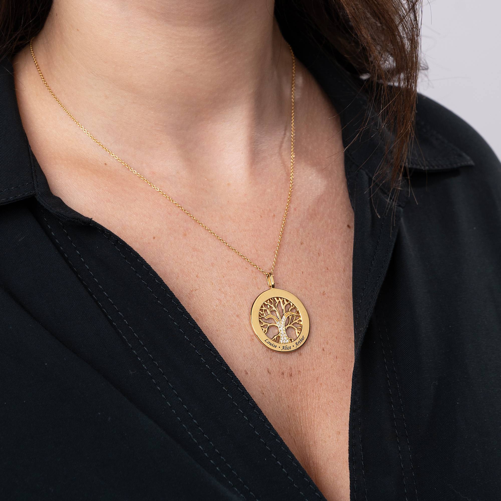 Family Tree Circle Necklace with Cubic Zirconia in Gold Plating-1 product photo