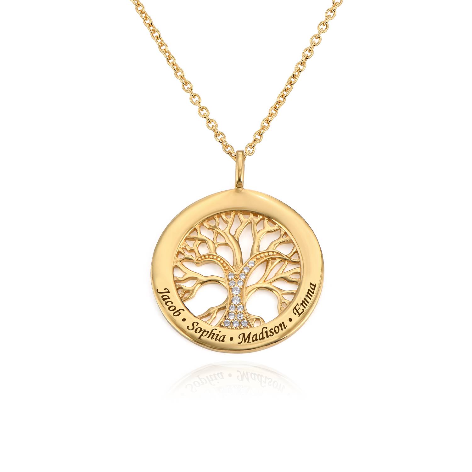 Family Tree Circle Necklace with Cubic Zirconia in Gold Plating-2 product photo