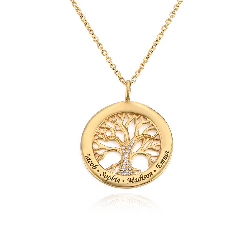 Family Tree Circle Necklace with Cubic Zirconia in Gold Plating product photo