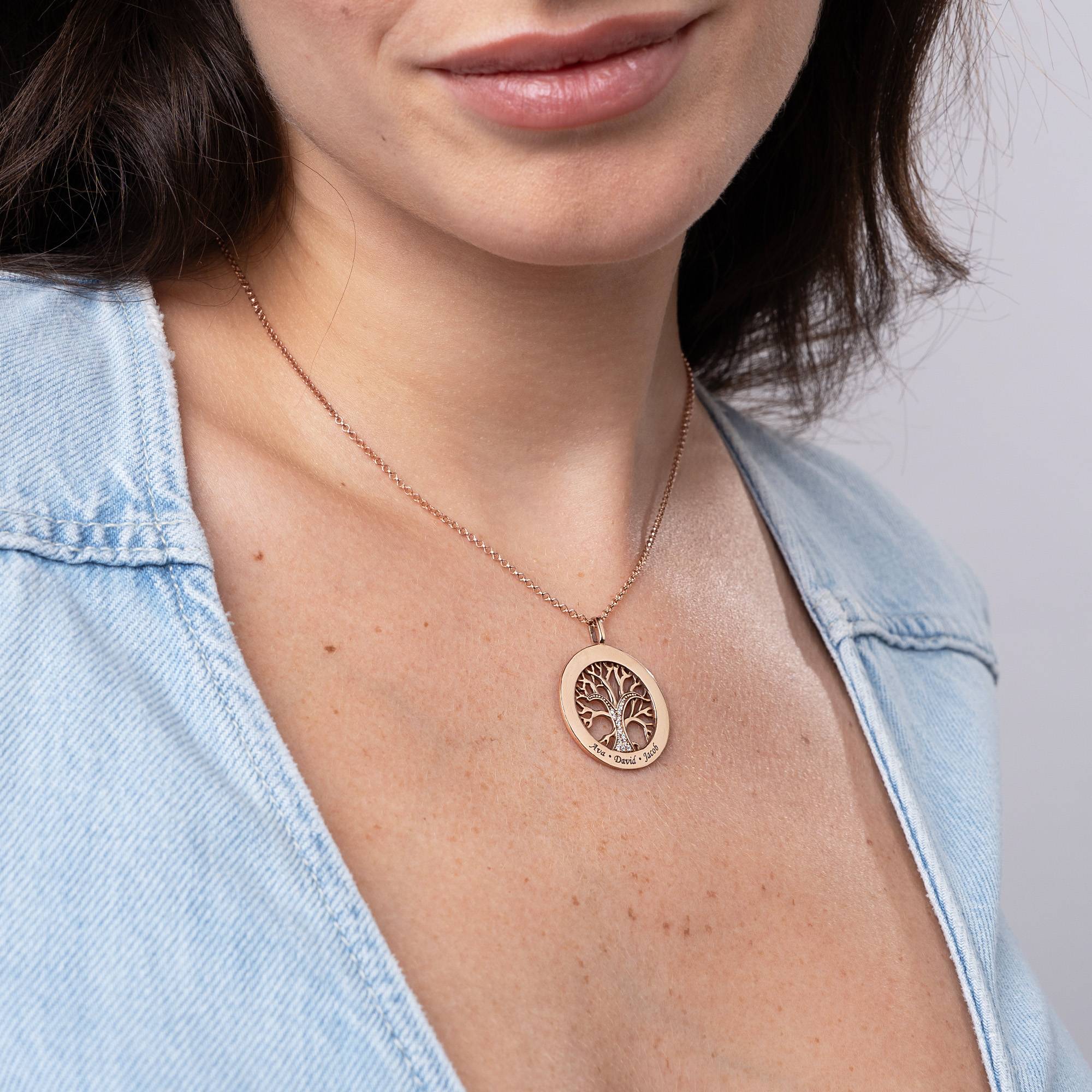 Family Tree Circle Necklace with Cubic Zirconia in 18k Rose Vermeil-3 product photo
