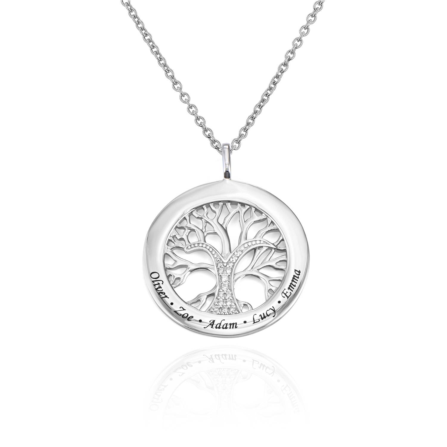 Family Tree Circle Necklace with Cubic Zirconia in Sterling Silver-2 product photo