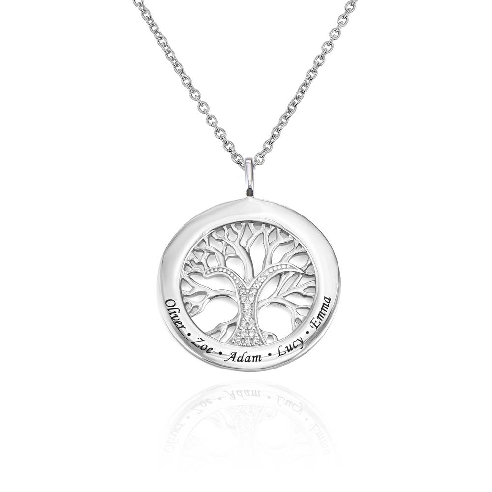 Family Tree Circle Necklace with Cubic Zirconia in Sterling Silver with Diamond product photo