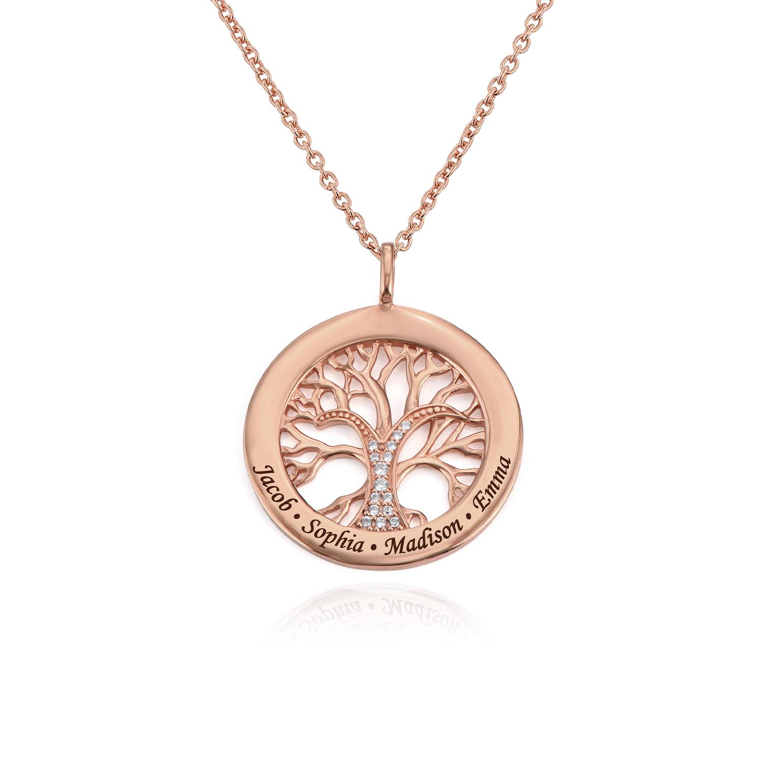 Family Tree Circle Necklace with Cubic Zirconia in Rose Gold Plating with Diamond-2 product photo