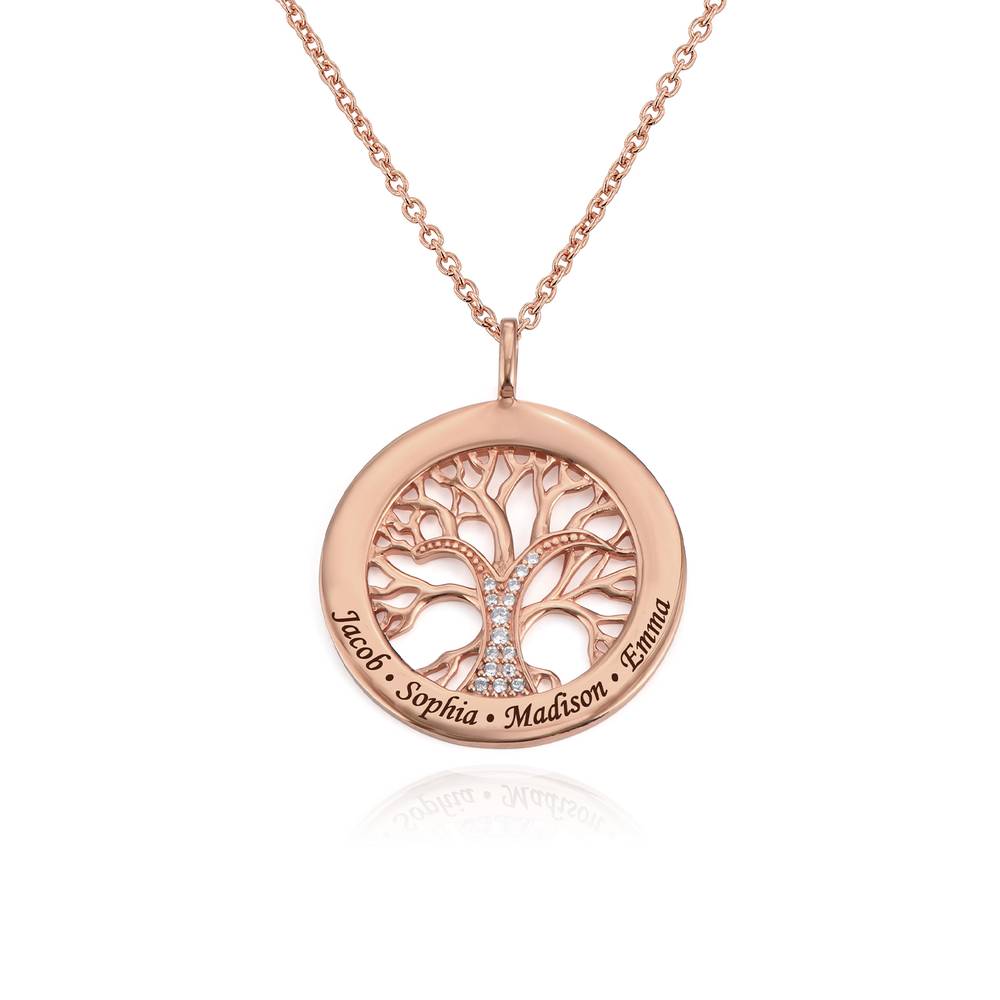 Family Tree Circle Necklace with Cubic Zirconia in Rose Gold Plating with Diamond product photo