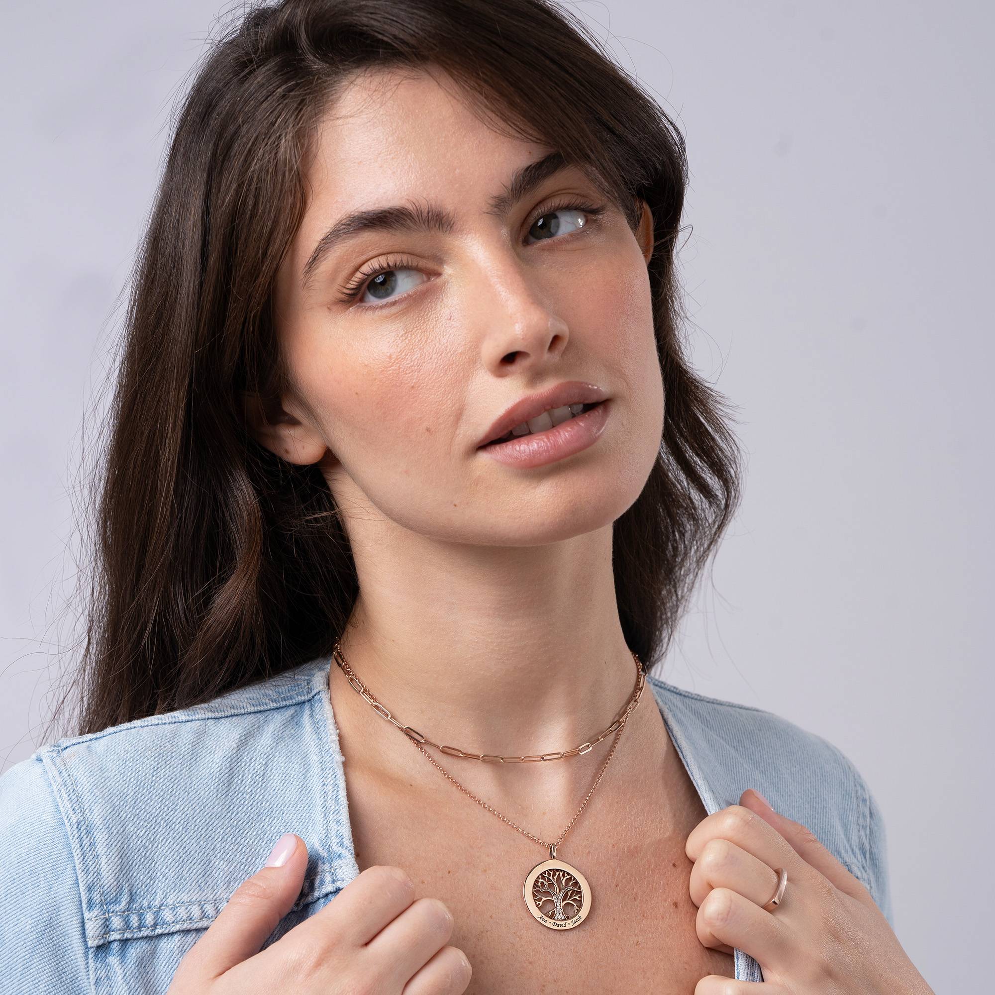 Family Tree Circle Necklace with Cubic Zirconia in Rose Gold Plating with Diamond-1 product photo