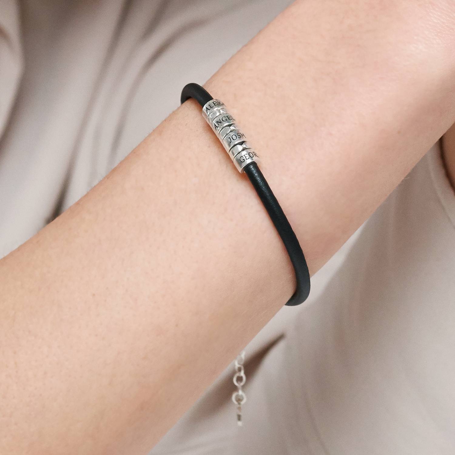 The Vegan-Leather Bracelet  with Sterling Silver Beads-2 product photo