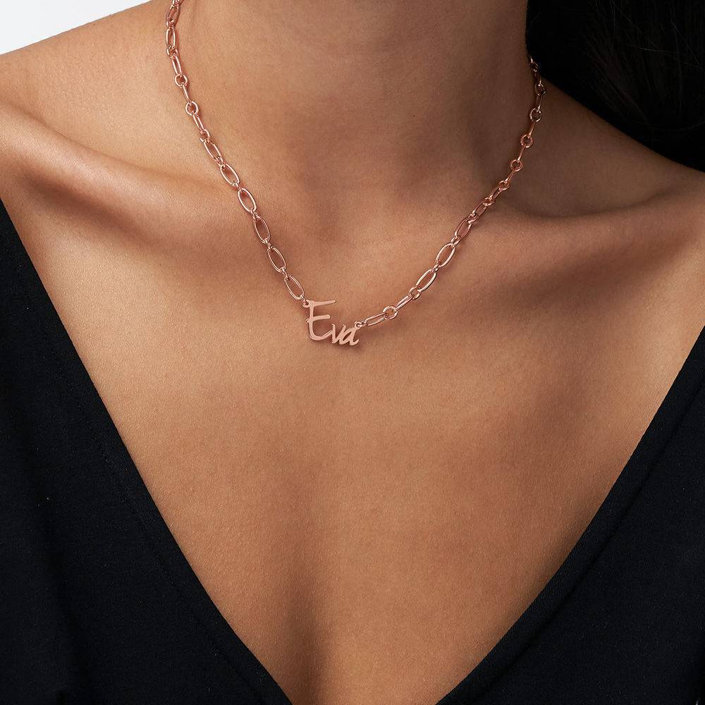 Flow Loop Chain Name Necklace in 18k Rose Gold Plating-4 product photo
