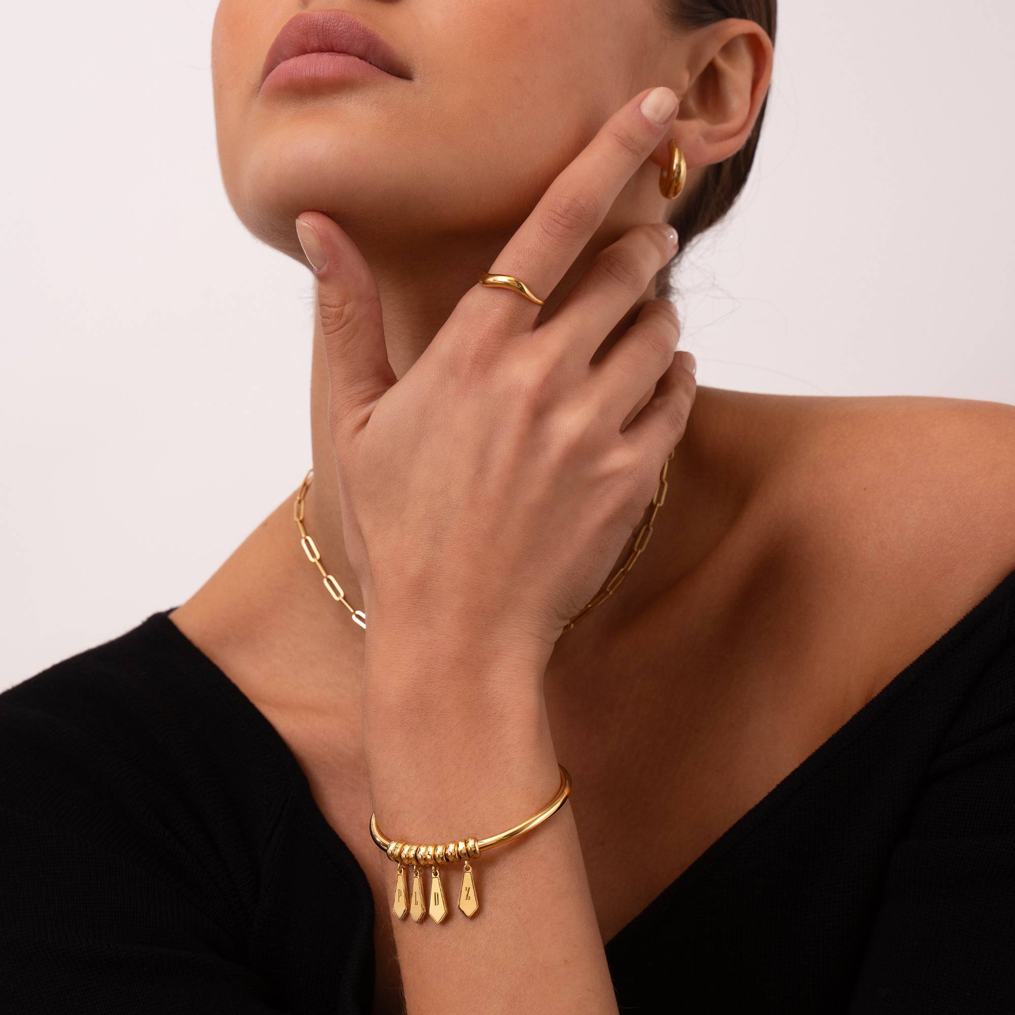 Gia Drop Initial Bangle Bracelet in 18K Gold Vermeil-4 product photo