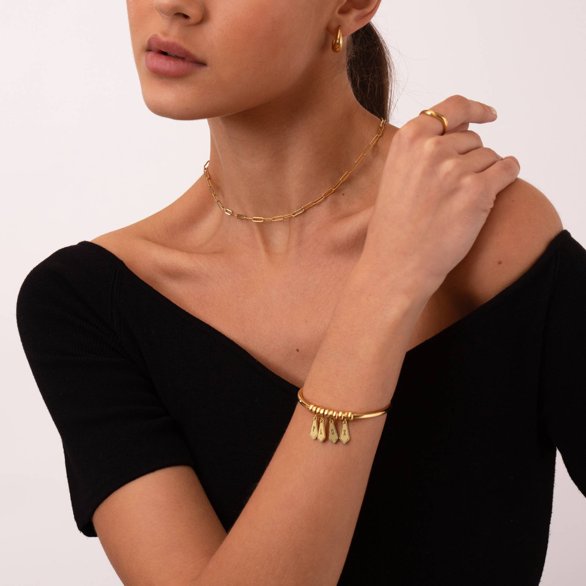 Gia Drop Initial Bangle Bracelet in 18K Gold Vermeil-3 product photo