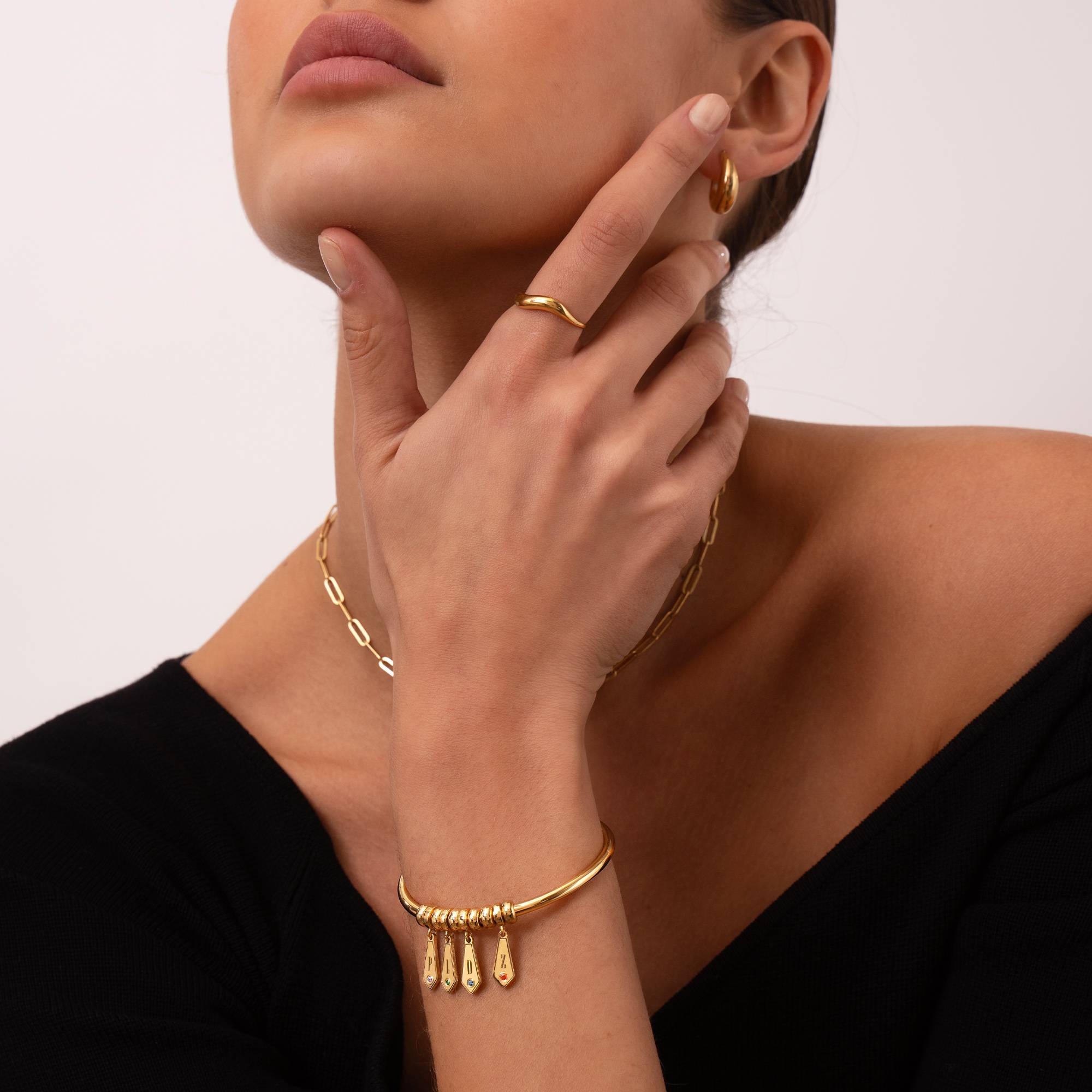 Gia Drop Initial Bangle Bracelet with Birthstones in 18K Gold Vermeil-1 product photo