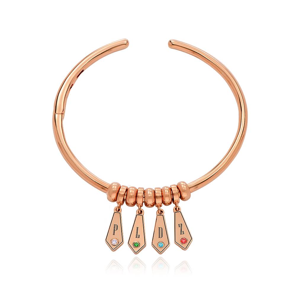 Gia Drop Initial Bangle Bracelet with Birthstones in 18K Rose Gold Plating-1 product photo