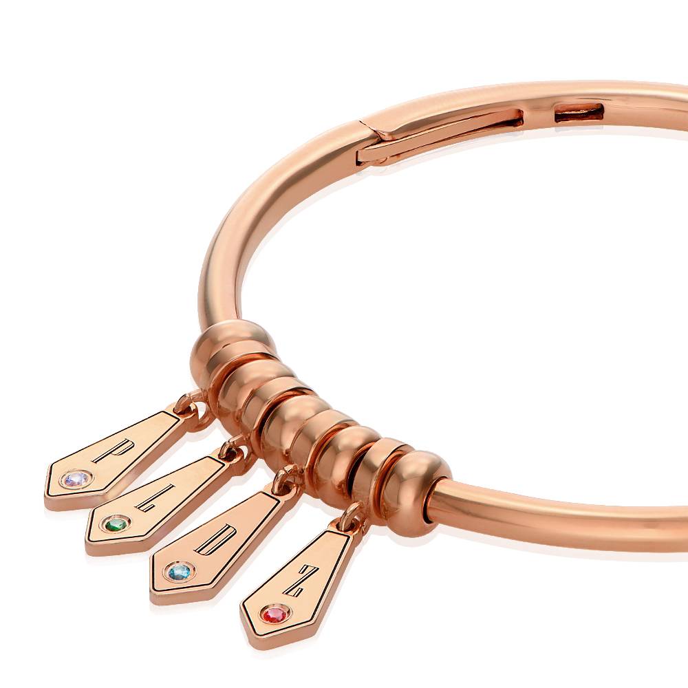 Gia Drop Initial Bangle Bracelet with Birthstones in 18K Rose Gold Plating-2 product photo