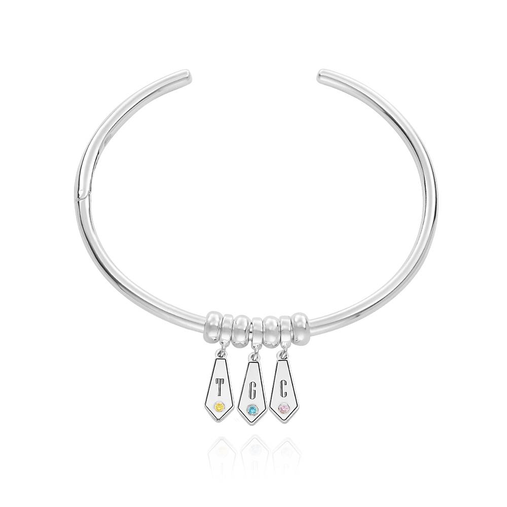 Gia Drop Initial Bangle Bracelet with Birthstones in Sterling Silver-4 product photo
