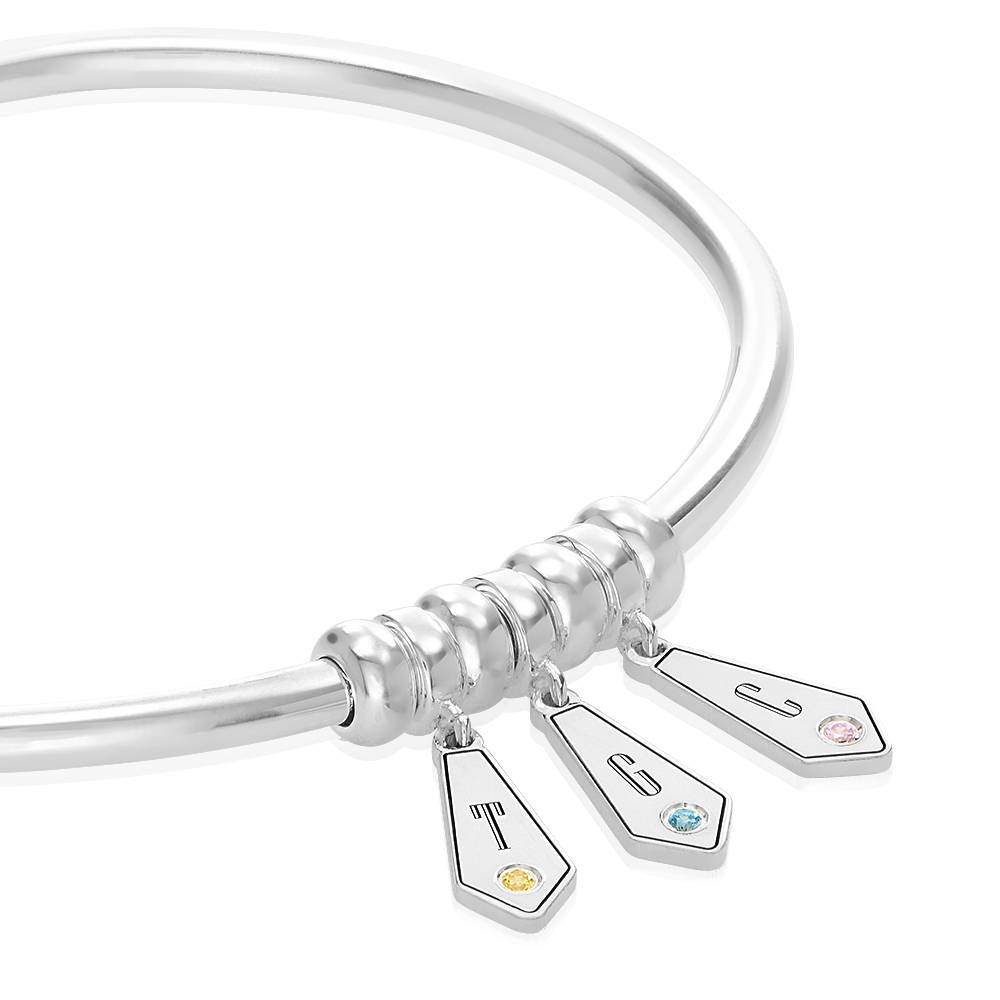 Gia Drop Initial Bangle Bracelet with Birthstones in Sterling Silver-1 product photo