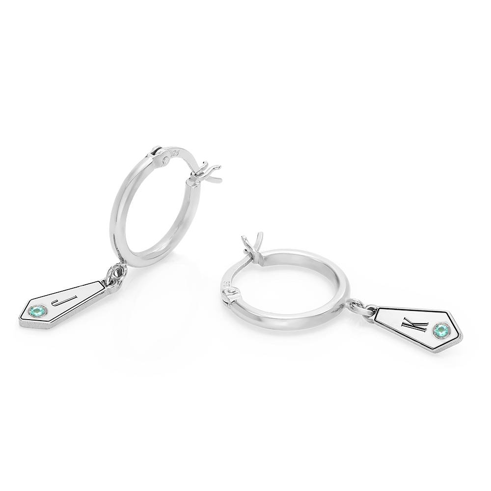 Gia Drop Initial Huggies with Birthstones in Sterling Silver-3 product photo