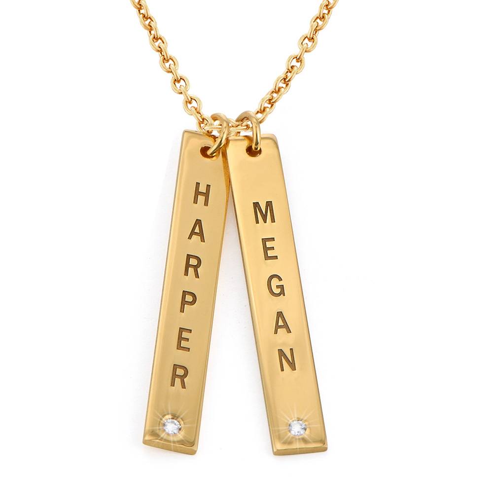 Gold Plated Vertical Bar Necklace with Diamond product photo