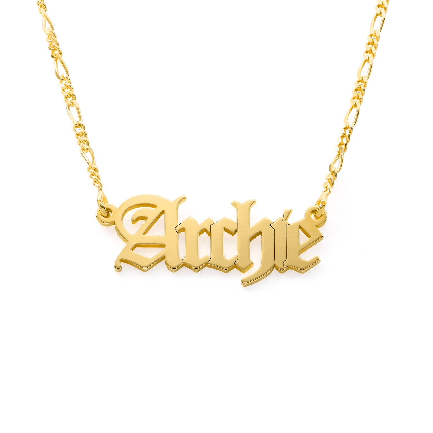 Gothic Name Necklace with new chain in Gold Vermeil-1 product photo