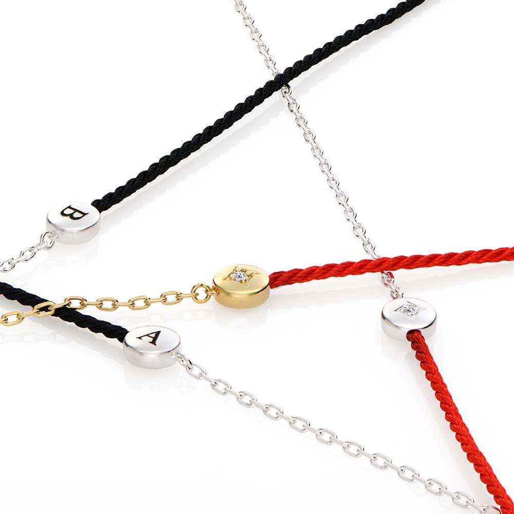 Half and Half Black Initial Bracelet with Diamond in 18k Gold Plating-6 product photo