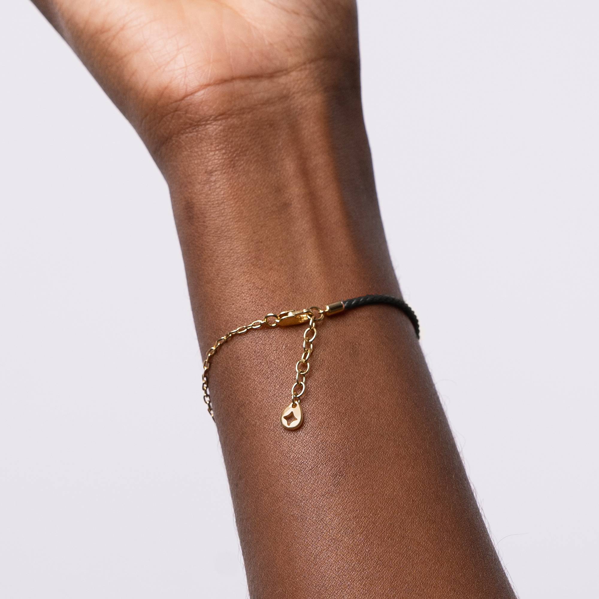 Half and Half Black Initial Bracelet with Diamond in 18k Gold Plating-3 product photo