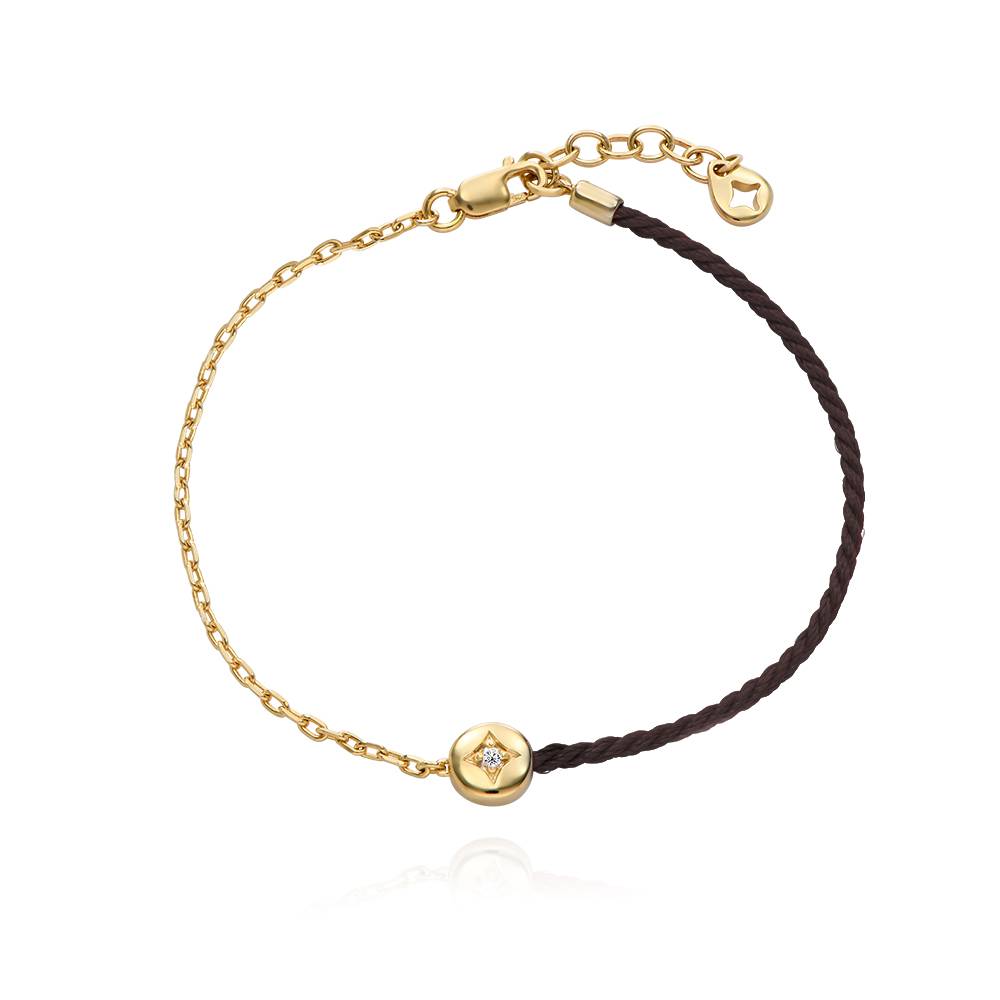 Half and Half Black Initial Bracelet with Diamond in 18k Gold Plating-7 product photo