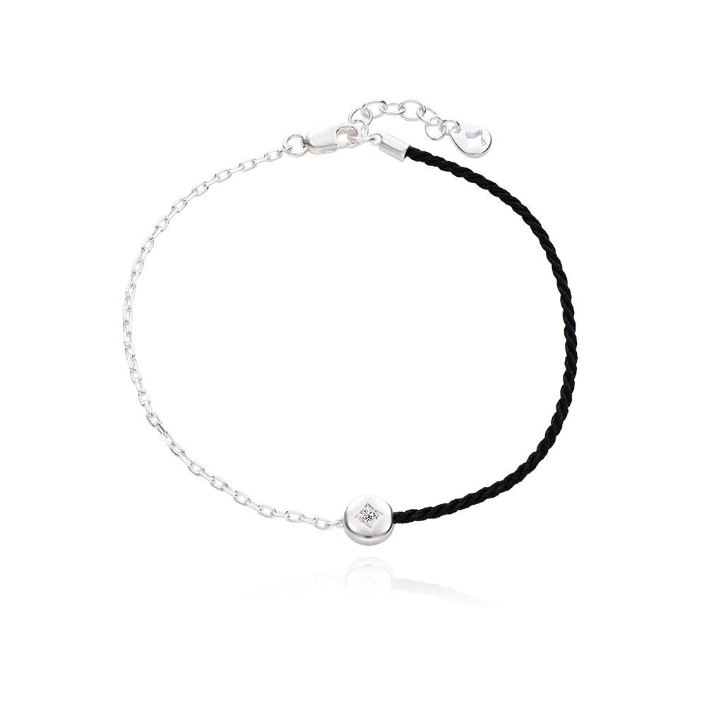 Half and Half Black Initial Bracelet with Diamond in Sterling Silver-4 product photo