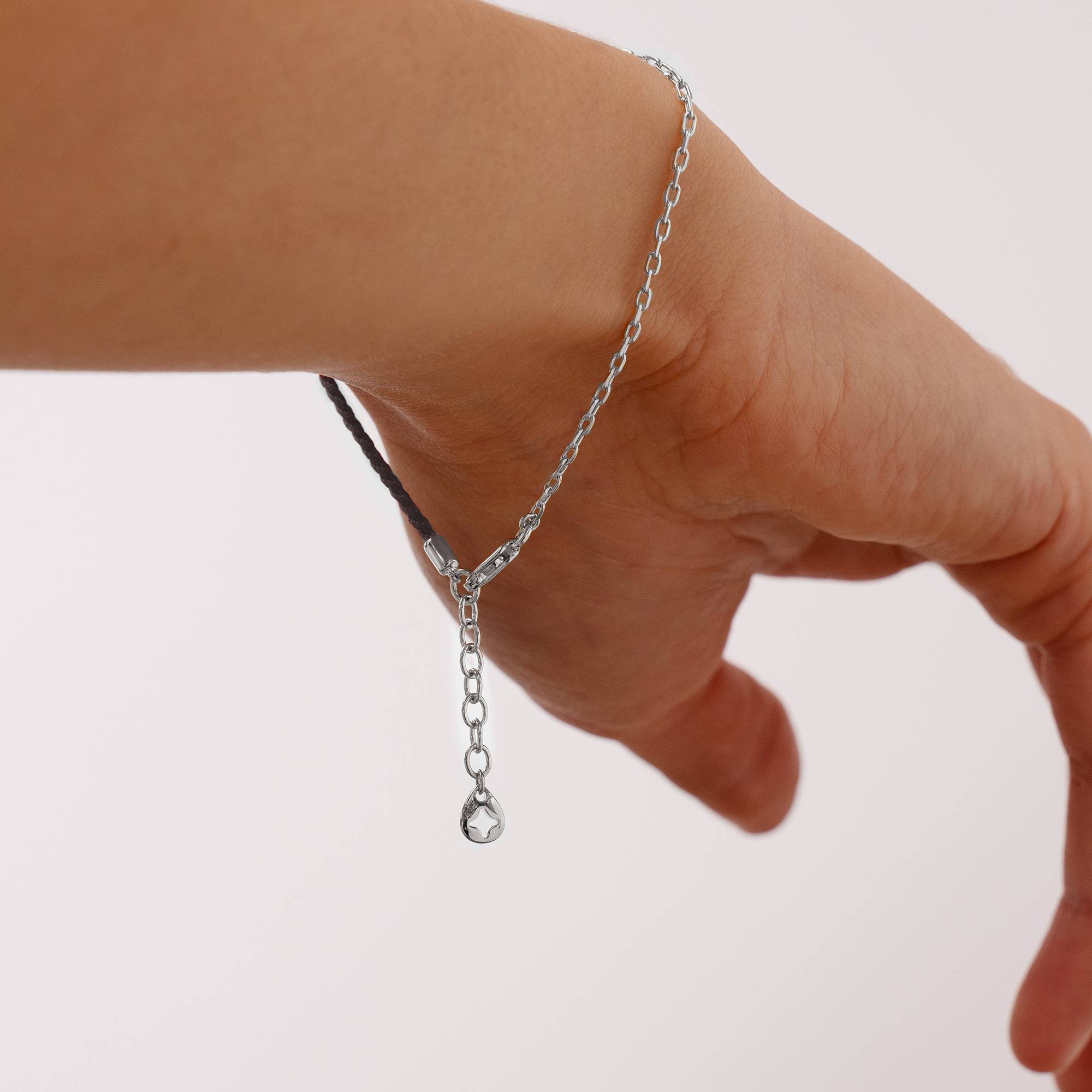Half and Half Black Initial Bracelet with Diamond in Sterling Silver-2 product photo