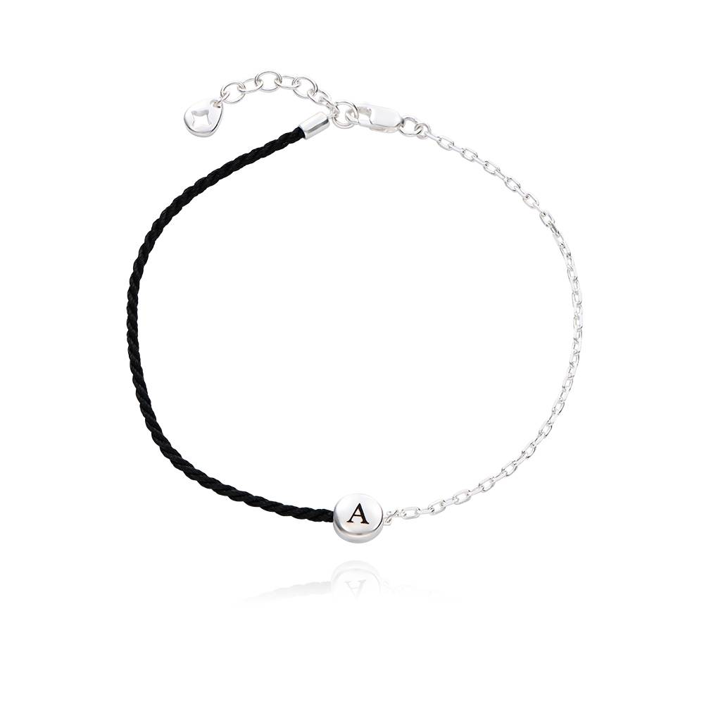 Half and Half Black Initial Bracelet with Diamond in Sterling Silver-1 product photo