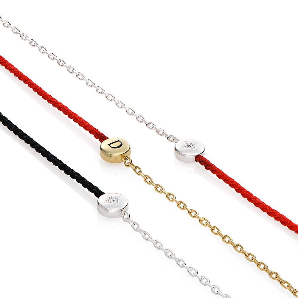 Half and Half Red Initial Bracelet with Diamond in 18k Gold Plating-5 product photo