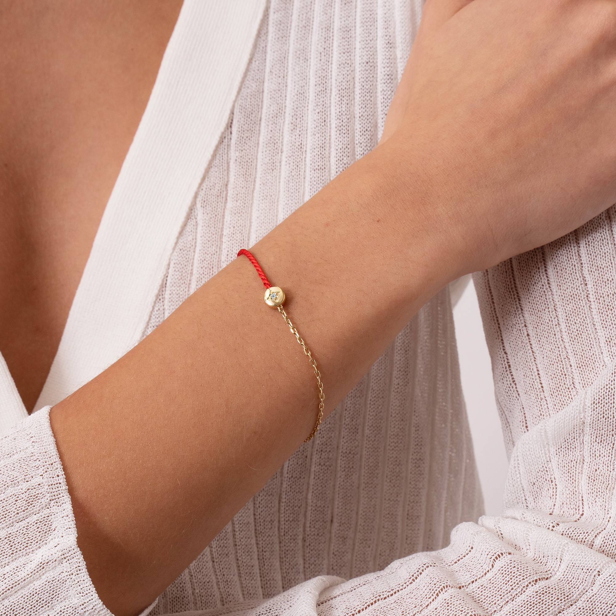 Half and Half Red Initial Bracelet with Diamond in 18k Gold Plating-6 product photo