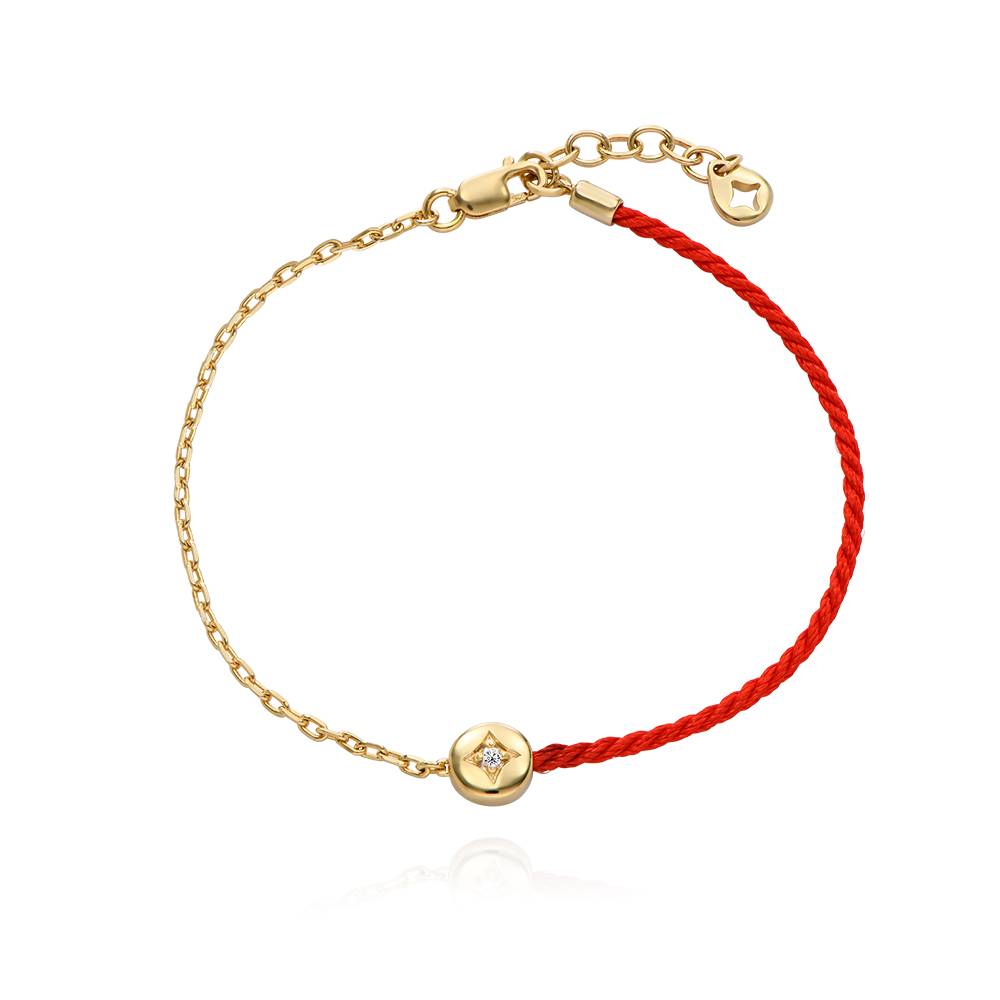 Half and Half Red Initial Bracelet with Diamond in 18k Gold Plating-1 product photo