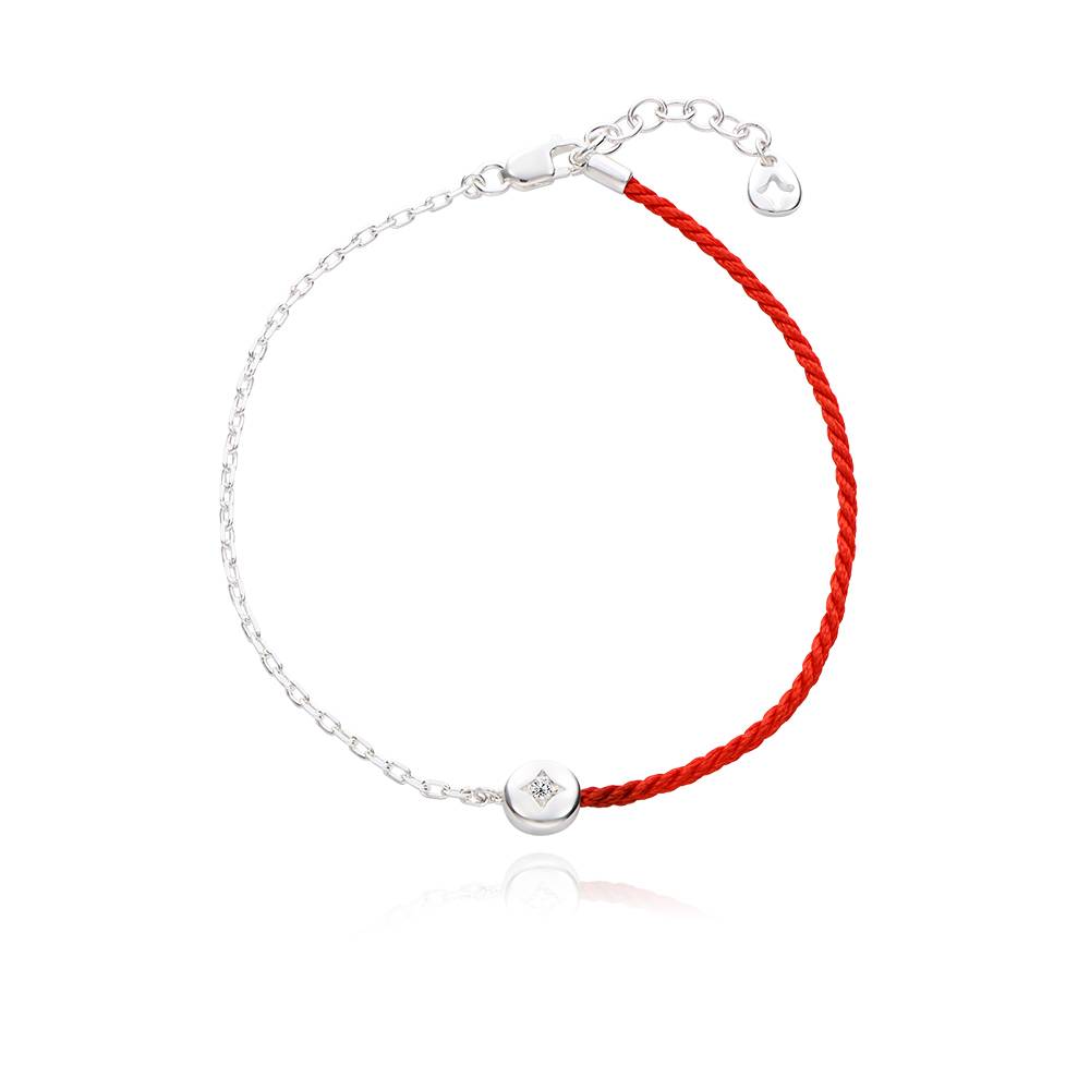 Half and Half Red Initial Bracelet with Diamond in Sterling Silver-2 product photo