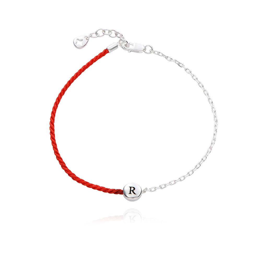 Half and Half Red Initial Bracelet with Diamond in Sterling Silver-1 product photo