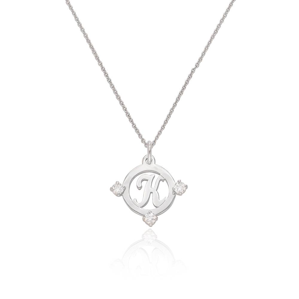 Halo Inital Necklace with 0.15ct Diamonds in 14K White Gold-1 product photo