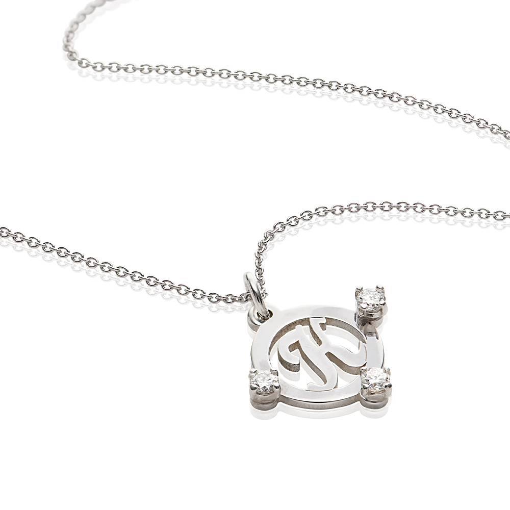 Halo Inital Necklace with 0.15ct Diamonds in 14K White Gold-6 product photo