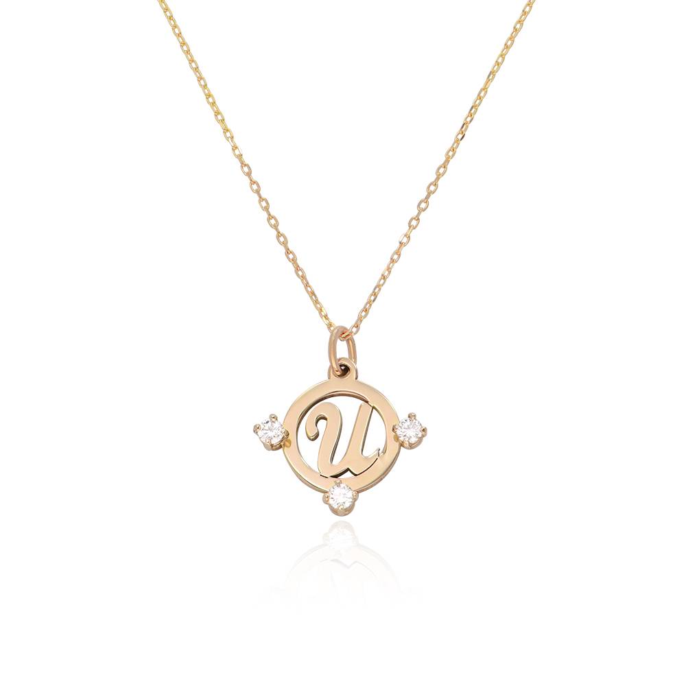 Halo Inital Necklace with 0.15ct Diamonds in 14K Yellow Gold-2 product photo