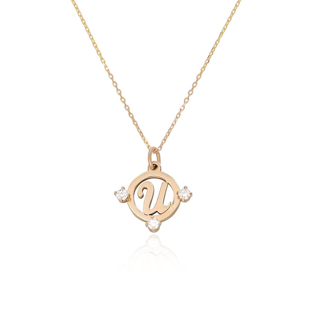 Halo Inital Necklace with 0.15ct Diamonds in 14K Yellow Gold-6 product photo